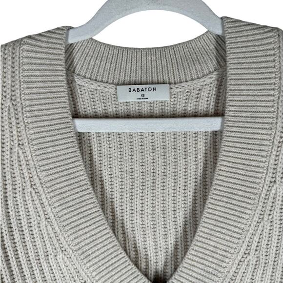 Aritzia Babaton Roger V Neck Ribbed Sweater Merino Wool Cream XS - Picture 6 of 10